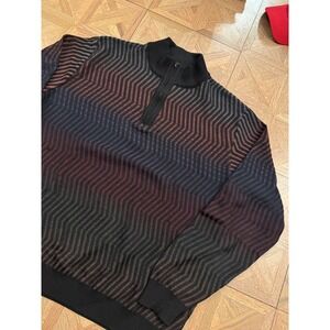 St. Croix Mens XL Quarter Zip Sweater Chevron Zigzag Gradient Made in USA Black8
